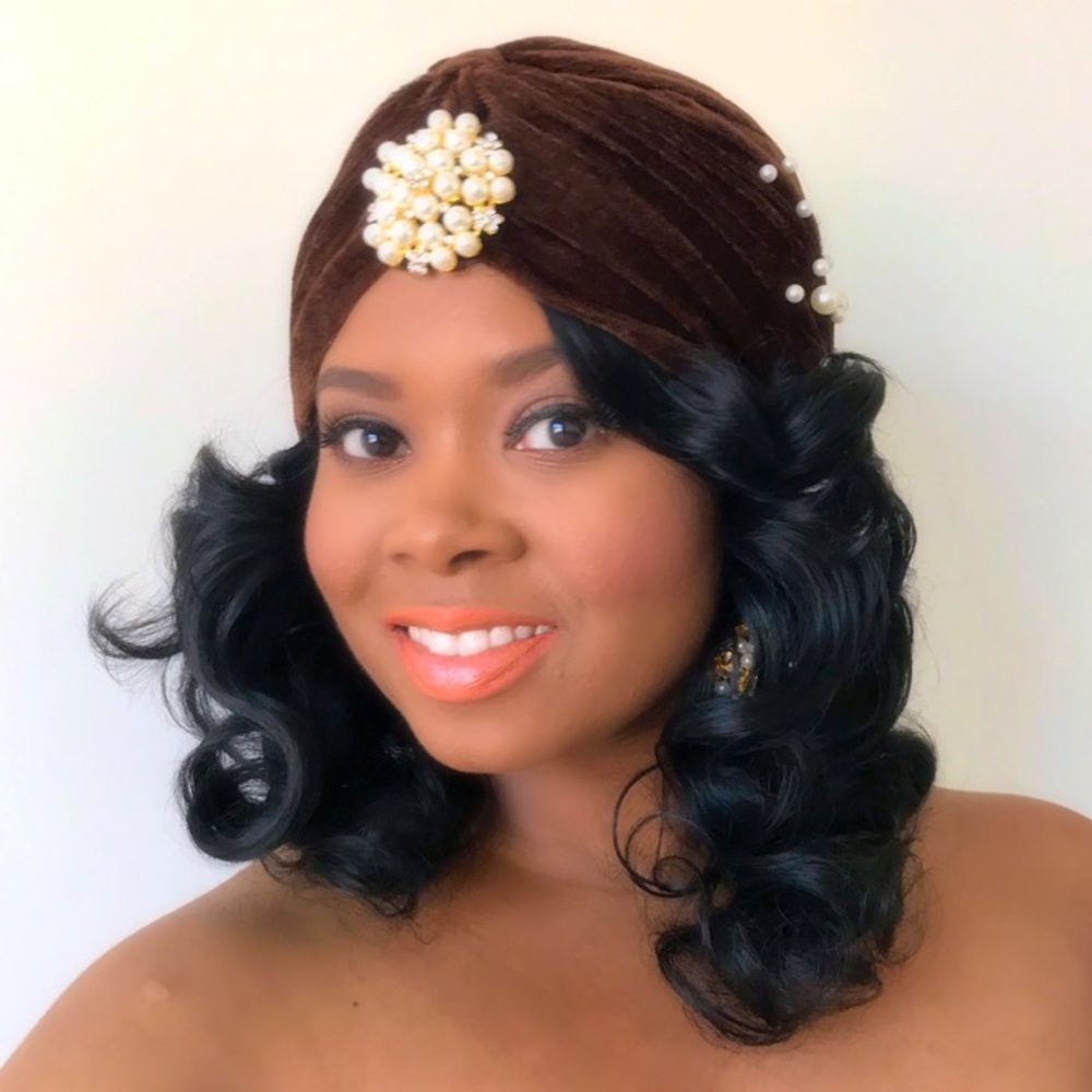 Velvet Chocolate With Pearls Turban